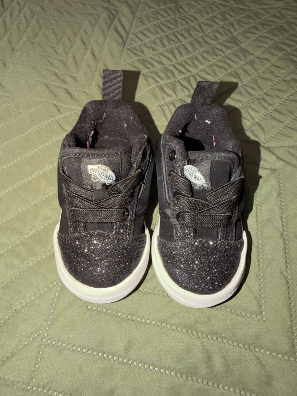 Vans Kids Black Glitter Slip-On Style Sneakers
